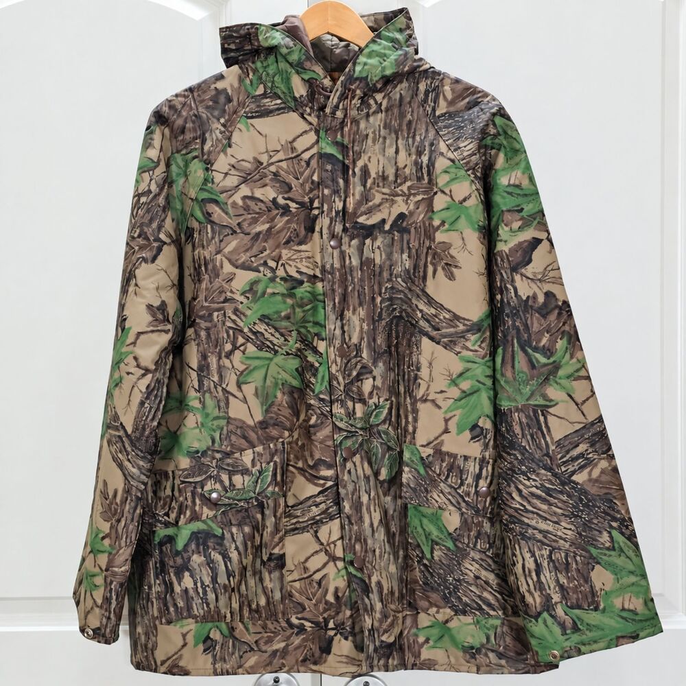 VTG Stearns Dry Wear Realtree Camo Insulated Hunting Rain Jacket Hooded Men L